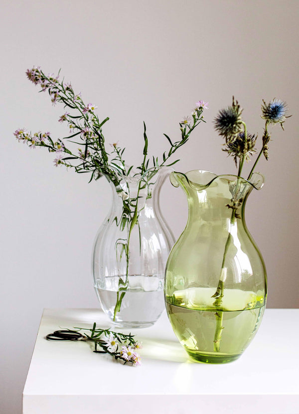 Vietri Hibiscus Glass Vertical Fluted Large Vase, Green