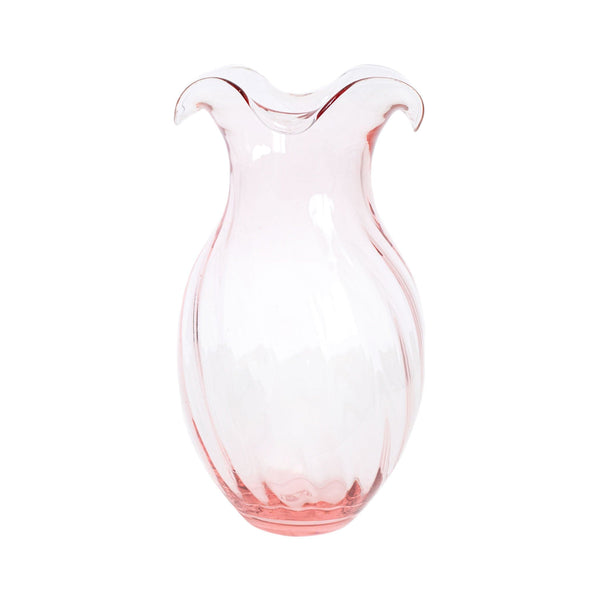 Vietri Hibiscus Glass Vertical Fluted Small Vase, Pink