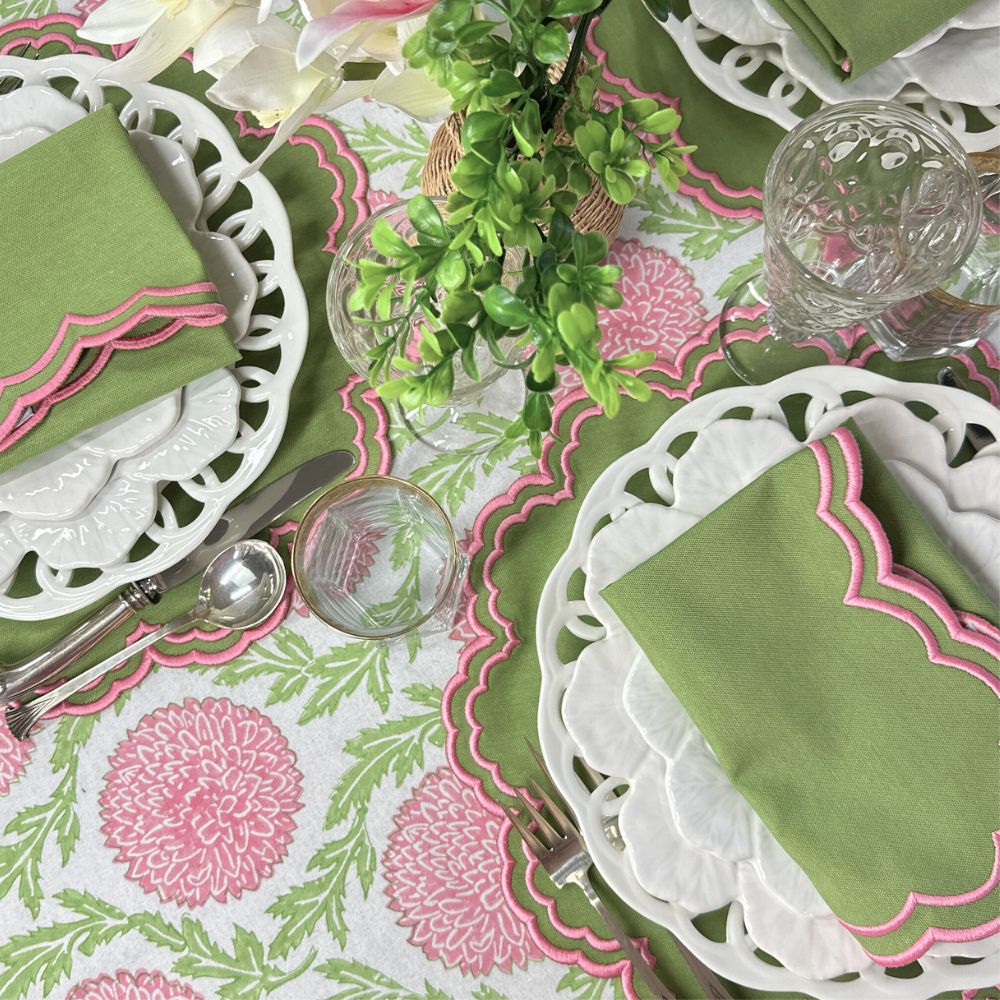Bettina Napkin, Green & Pink, Set of 4