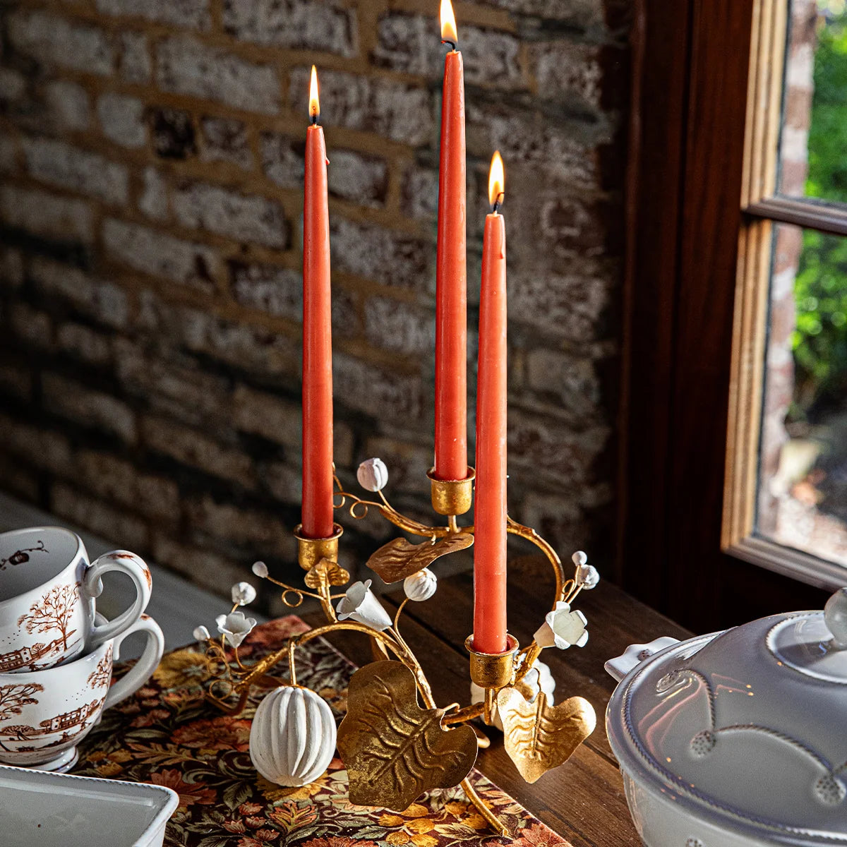 Juliska Forest Walk Pumpkin & Vine Triple Candlestick Holder, Gold