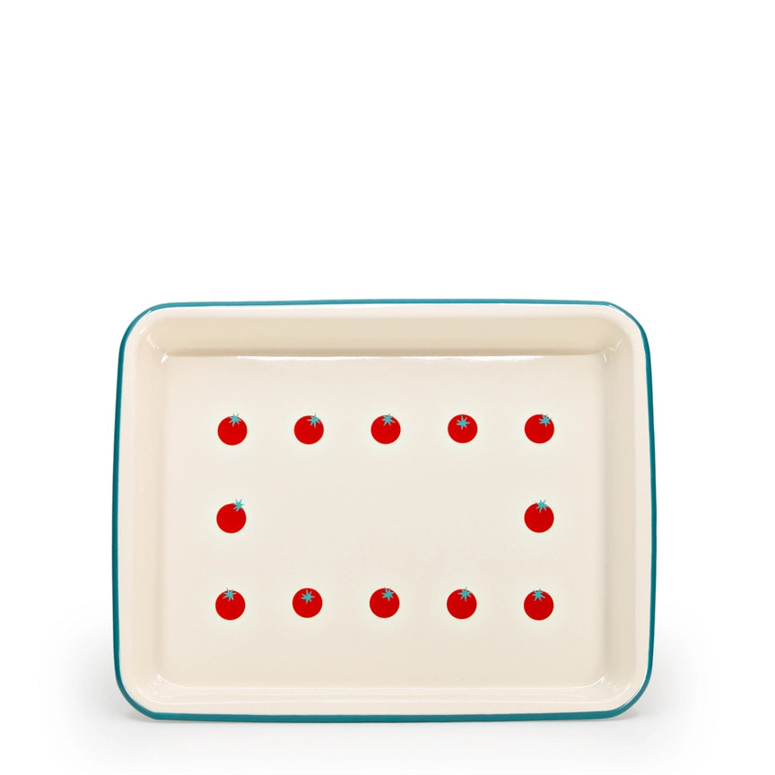 Dan Pelosi X CCH Tomato Small Rectangle Tray, Turquoise Rim