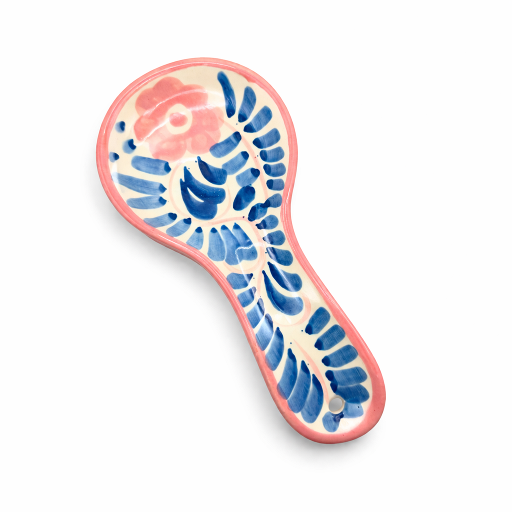 Dos Flores Spoon Rest, Denim & Blush