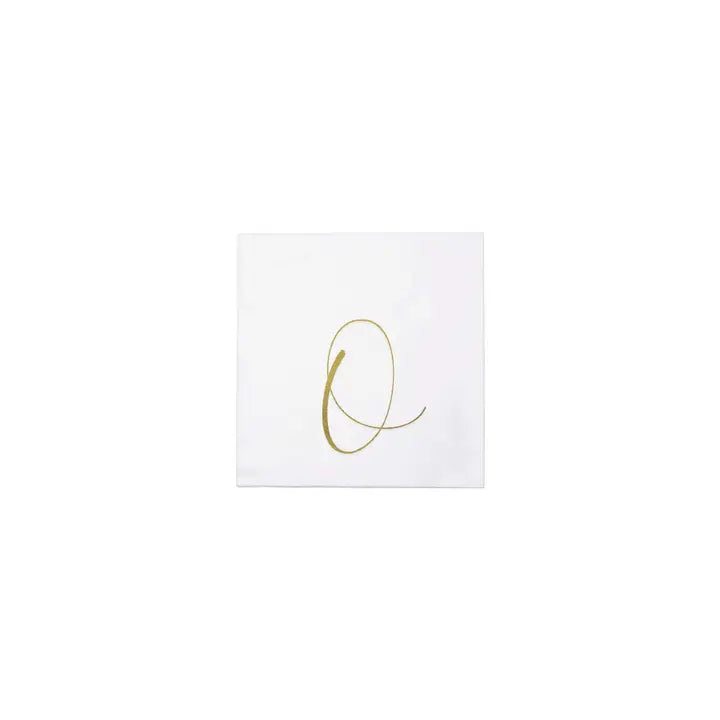 Vietri Papersoft Gold Monogram Cocktail Napkins, O