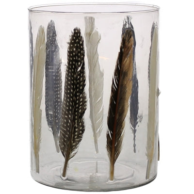 Feathers Enameled Glass Hurricane, Large