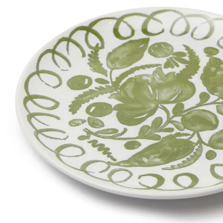 Amalfi Dessert Plate, White & Green