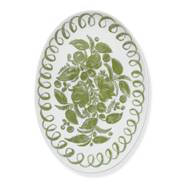 Amalfi Oval Tray, White & Green