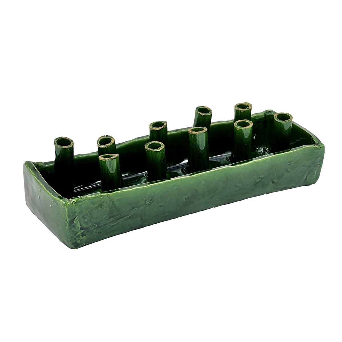 Maggie Ceramic Green Flower Arranger, 10 Hole