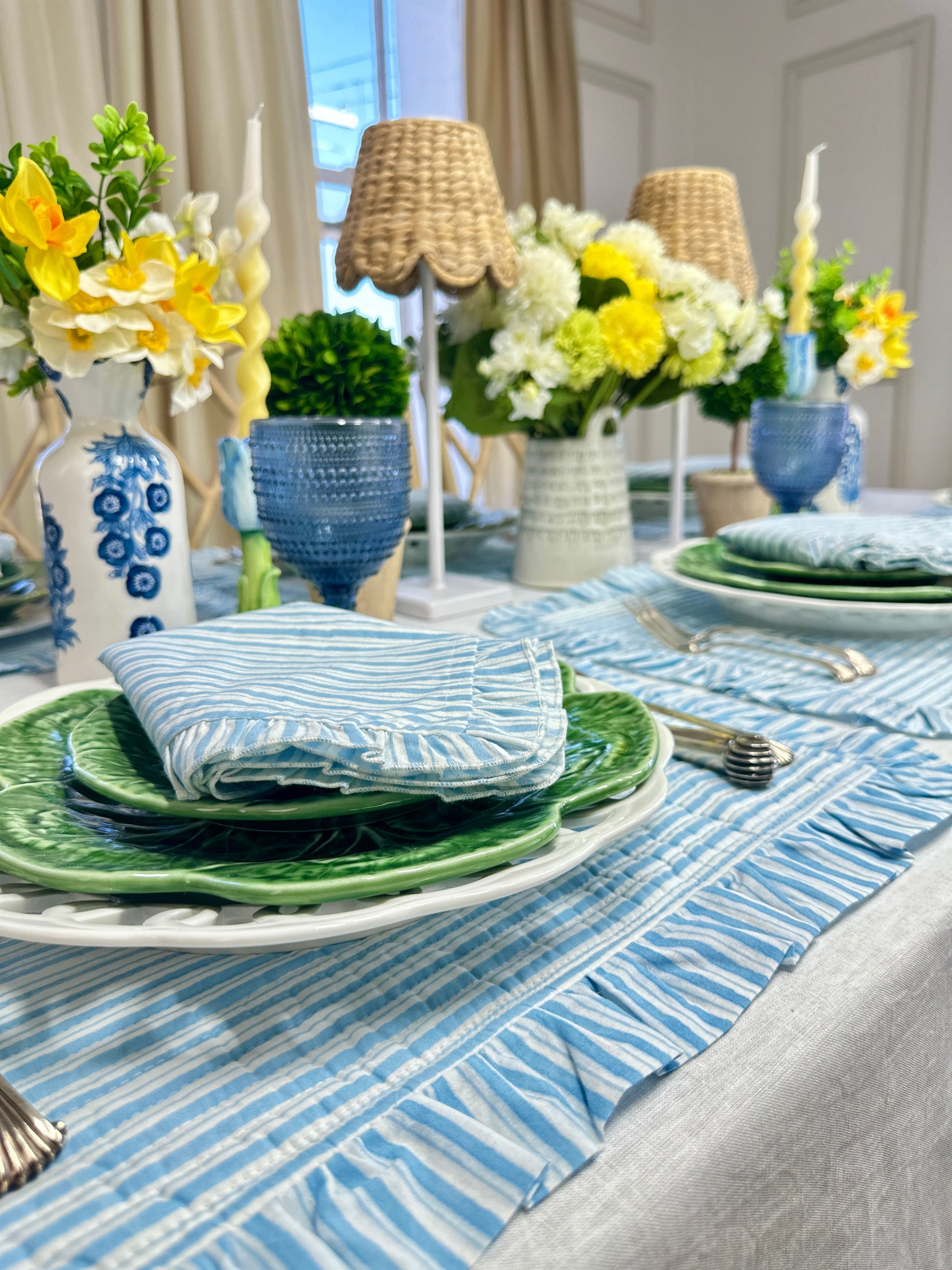 Blue Stripes with Ruffle Napkins, Set of 4