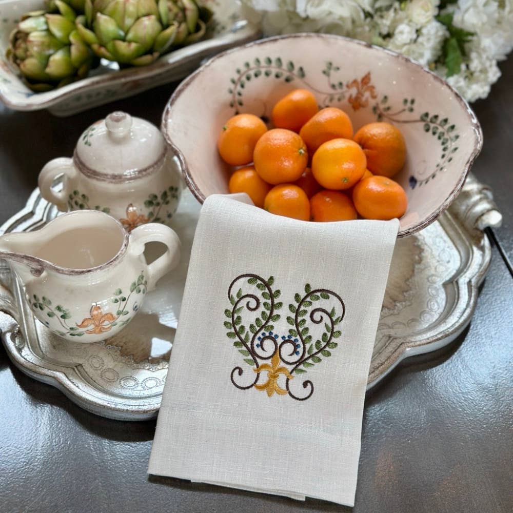 Medici Scroll Linen Tea Towel