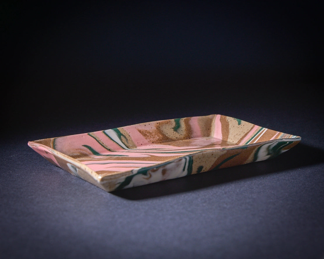 Carmine Marbled Tray, Pink, Brown & Green
