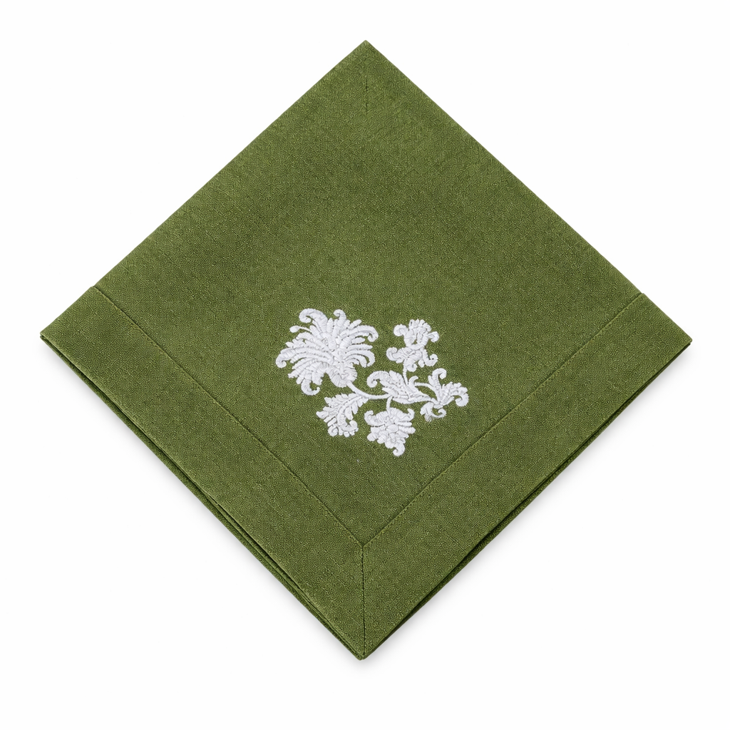 Whimsey Floral Large Napkin, Green & White