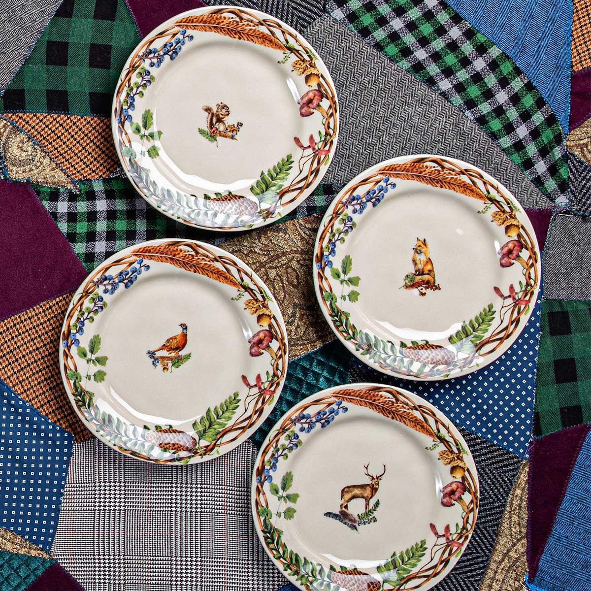 Juliska Forest Walk Animal Dessert/Salad Assorted Plates, Set of 4