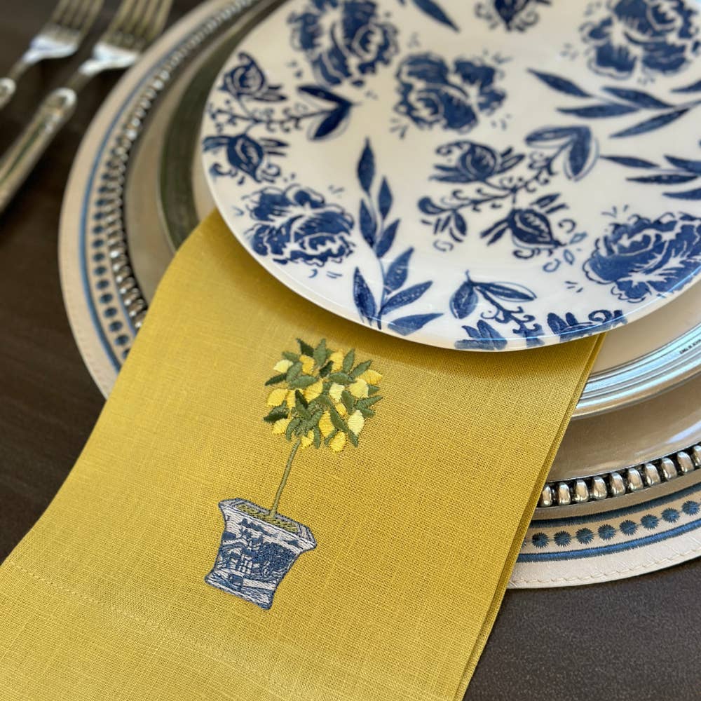 Lemon Topiary Linen Tea Towel, Limoncello