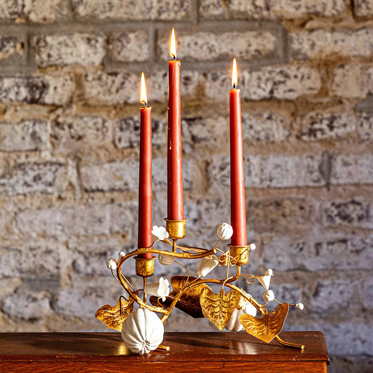 Juliska Forest Walk Pumpkin & Vine Triple Candlestick Holder, Gold