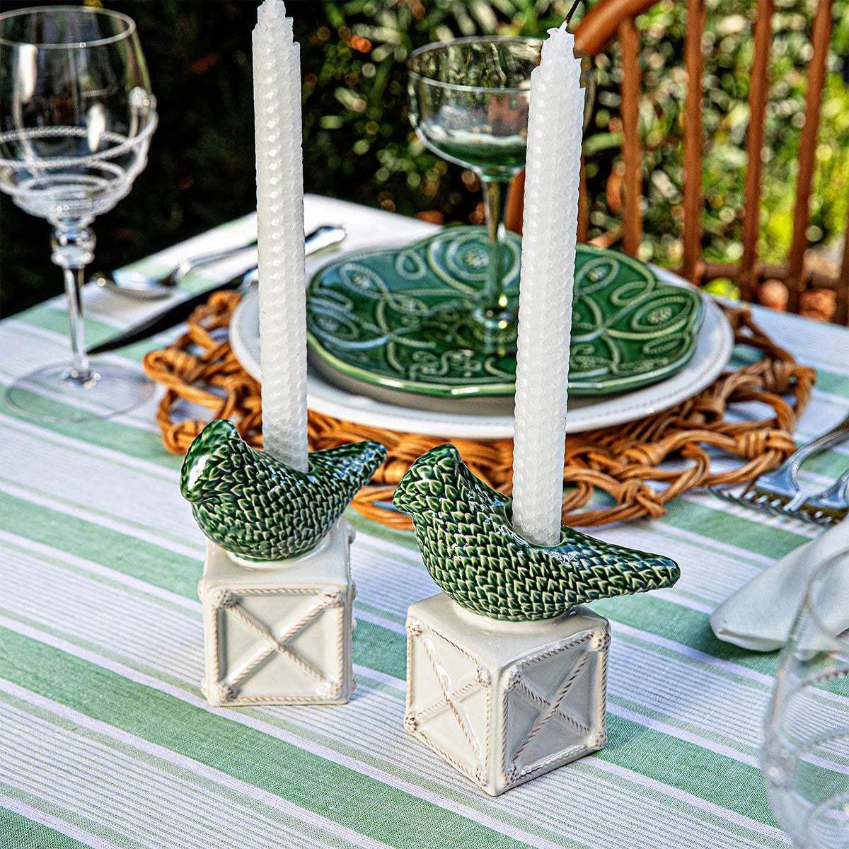 Juliska Berry & Thread Bird Topiary Candlestick, Set of 2