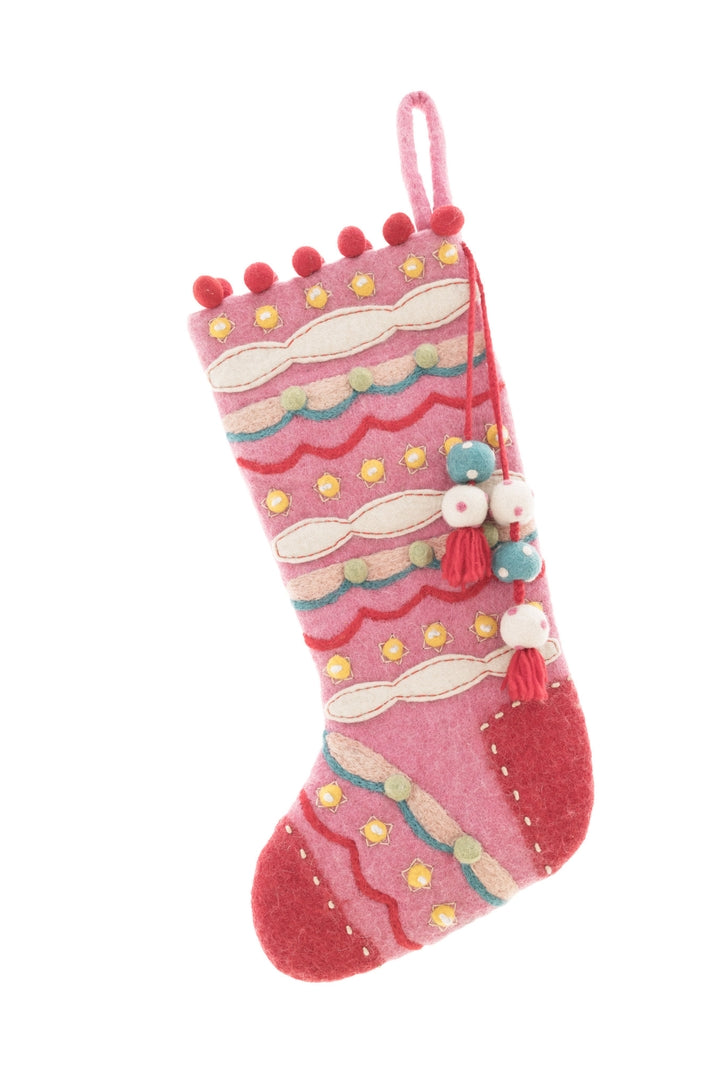 Evergreen Felted Wool Stocking, Pink