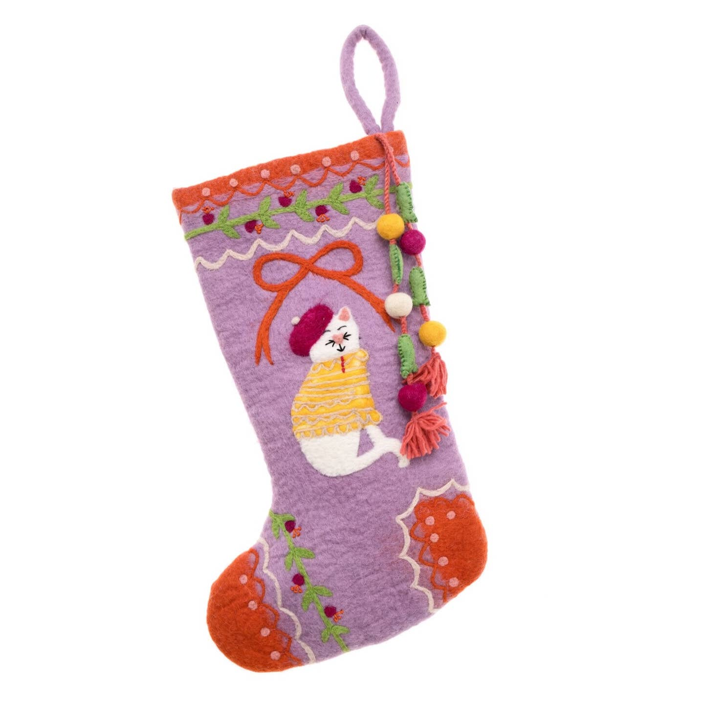 Cat Felted Wool Stocking