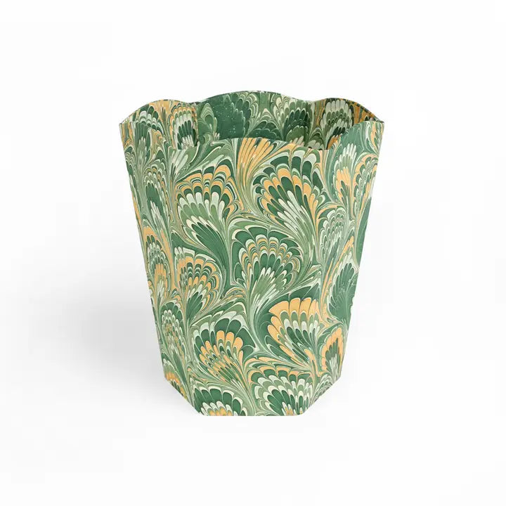 Hayes Marbled Scalloped Basket, Peacock Green