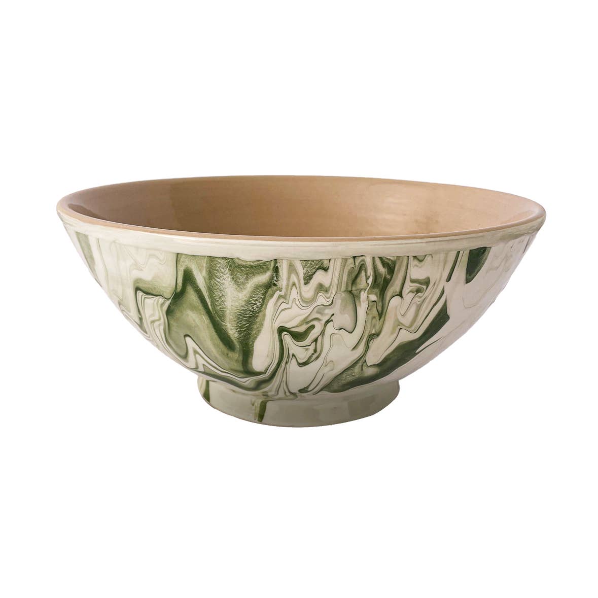 Marbled Ceramic Serving Bowl, Olive Green