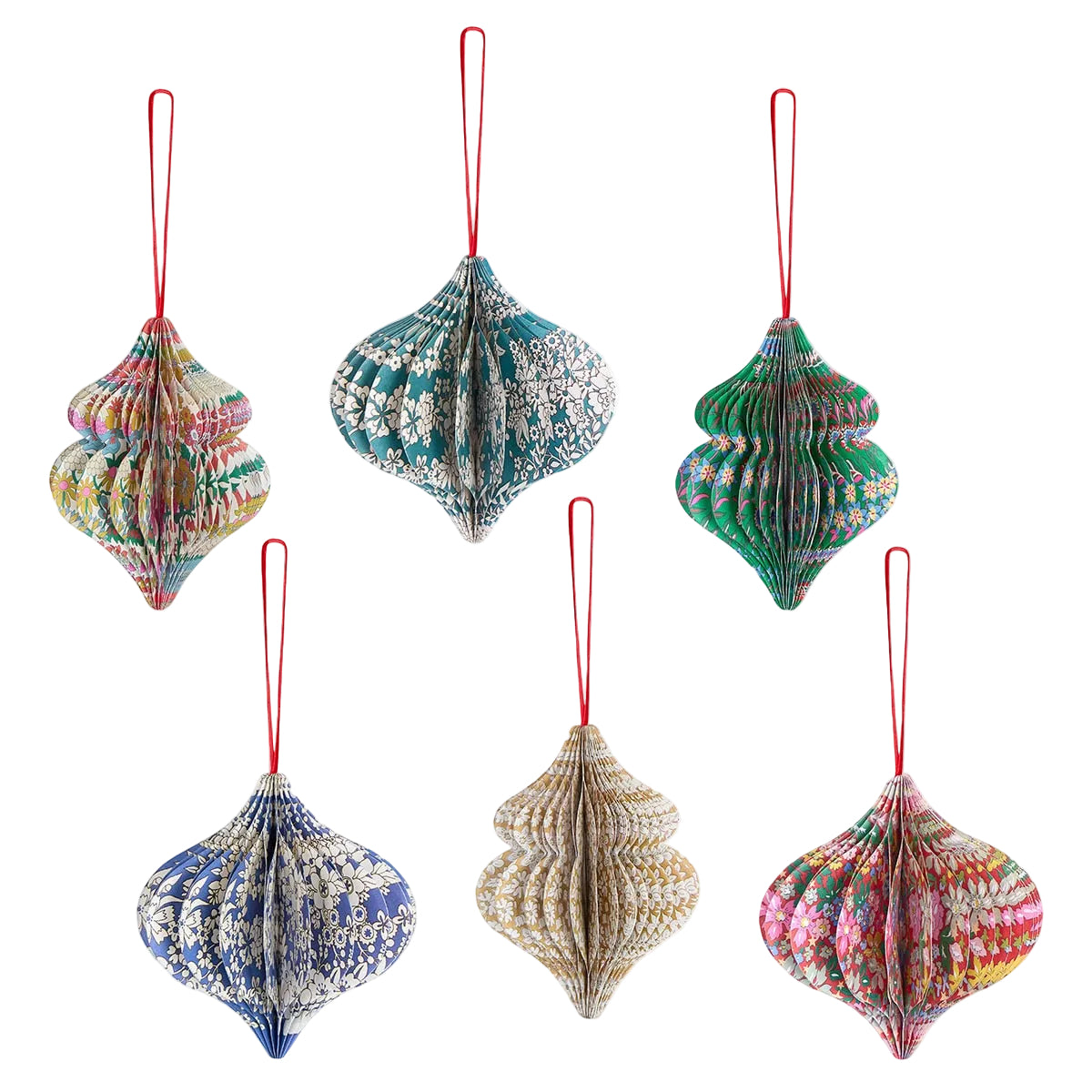 Meri Meri x Liberty Paper Honeycomb Tree Decorations, Set of 6
