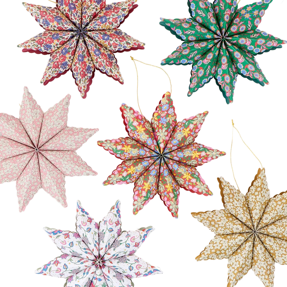 Meri Meri x Liberty Paper Star Tree Decorations, Set of 6