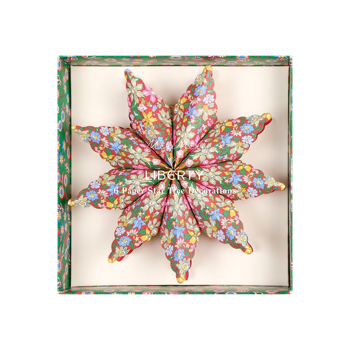 Meri Meri x Liberty Paper Star Tree Decorations, Set of 6