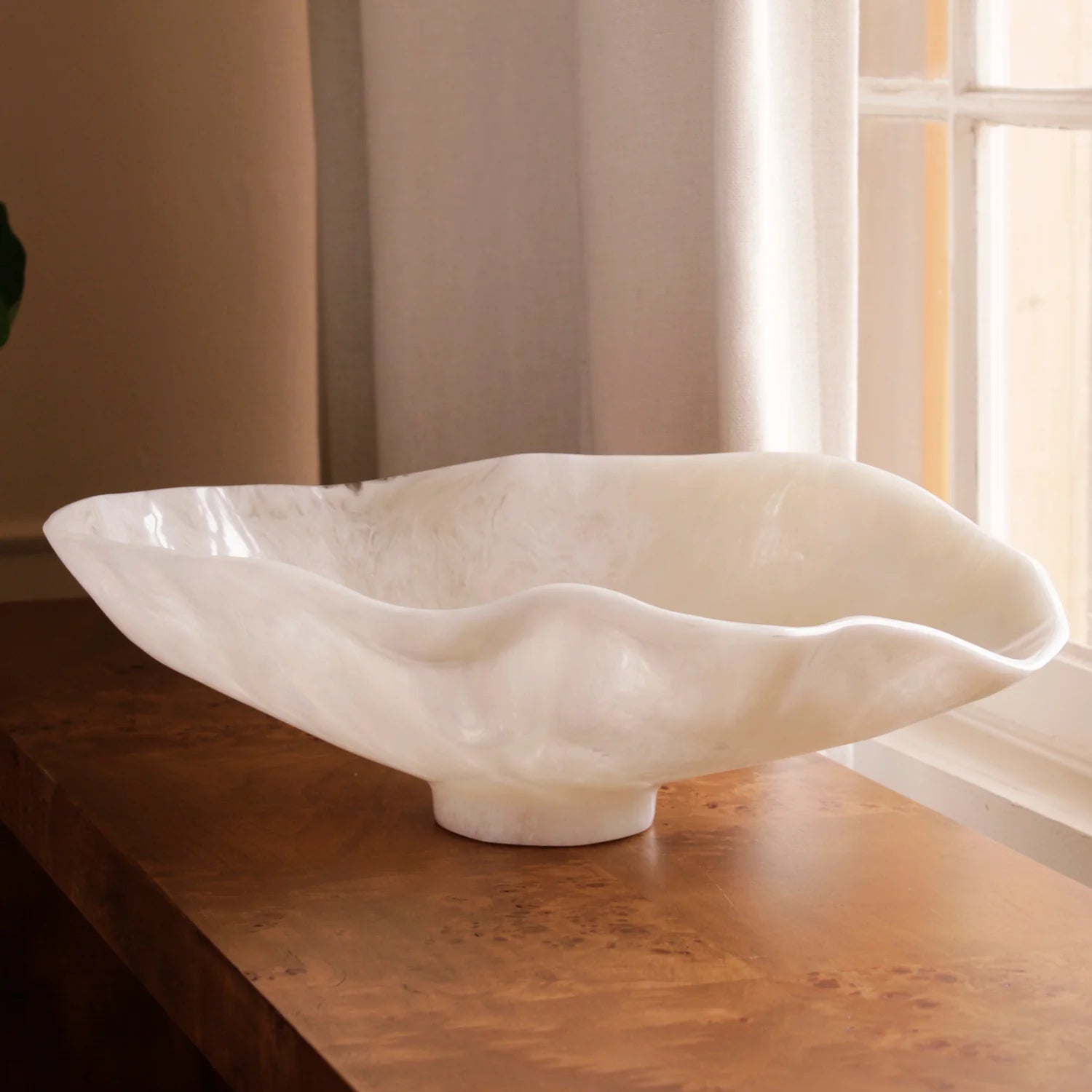 Beatriz Ball Resin Alabaster Large Oval Bowl, White Swirl
