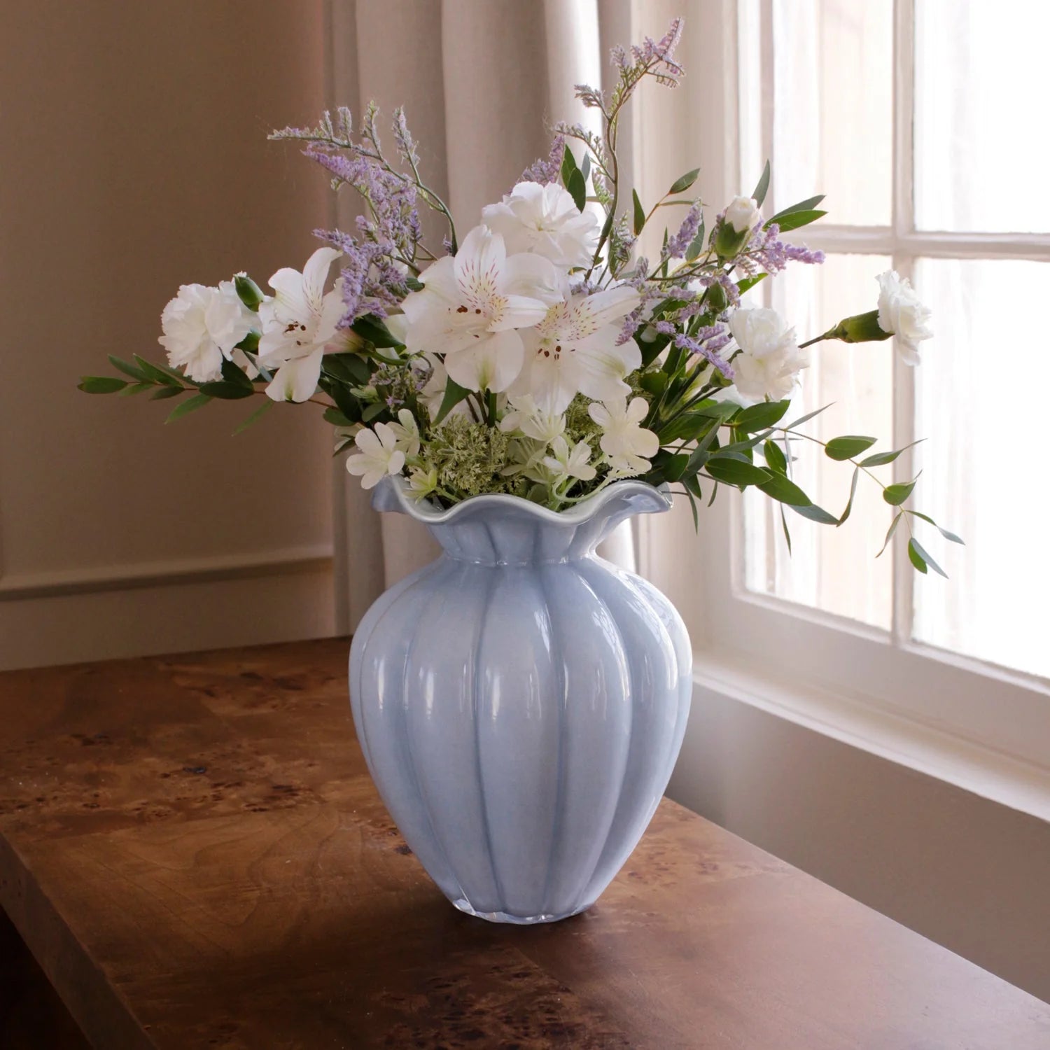 Beatriz Ball Glass Petal Large Vase, Periwinkle