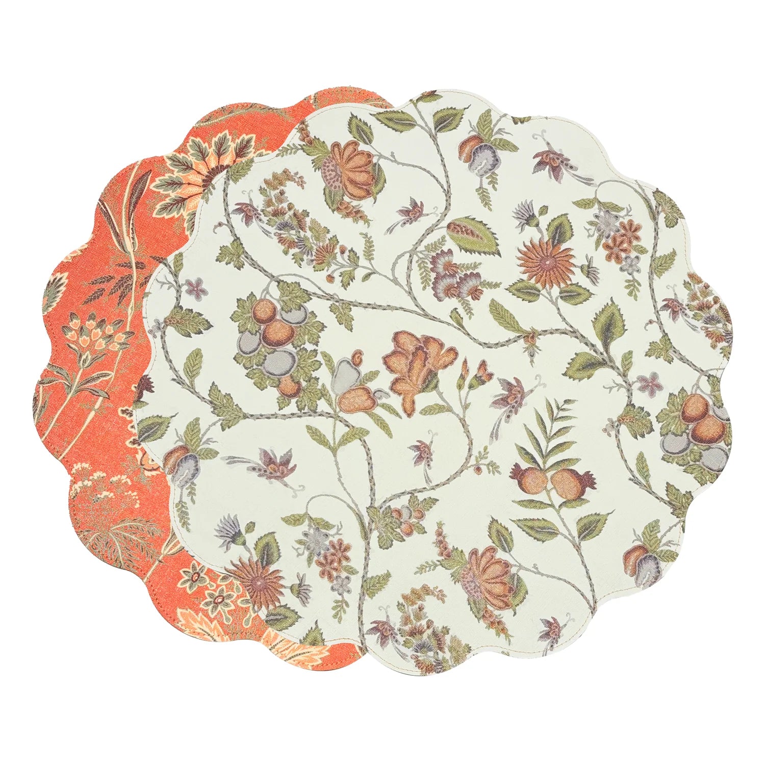 VIDA Autumn & Branches Reversible Placemats, Persimmon & Green