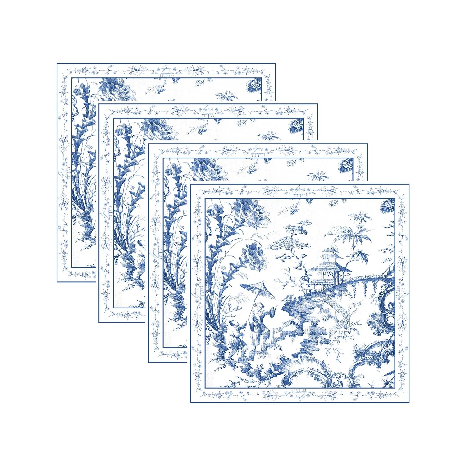 Beatriz Ball Linen Chinoiserie Napkins, Blue & White, Set of 4