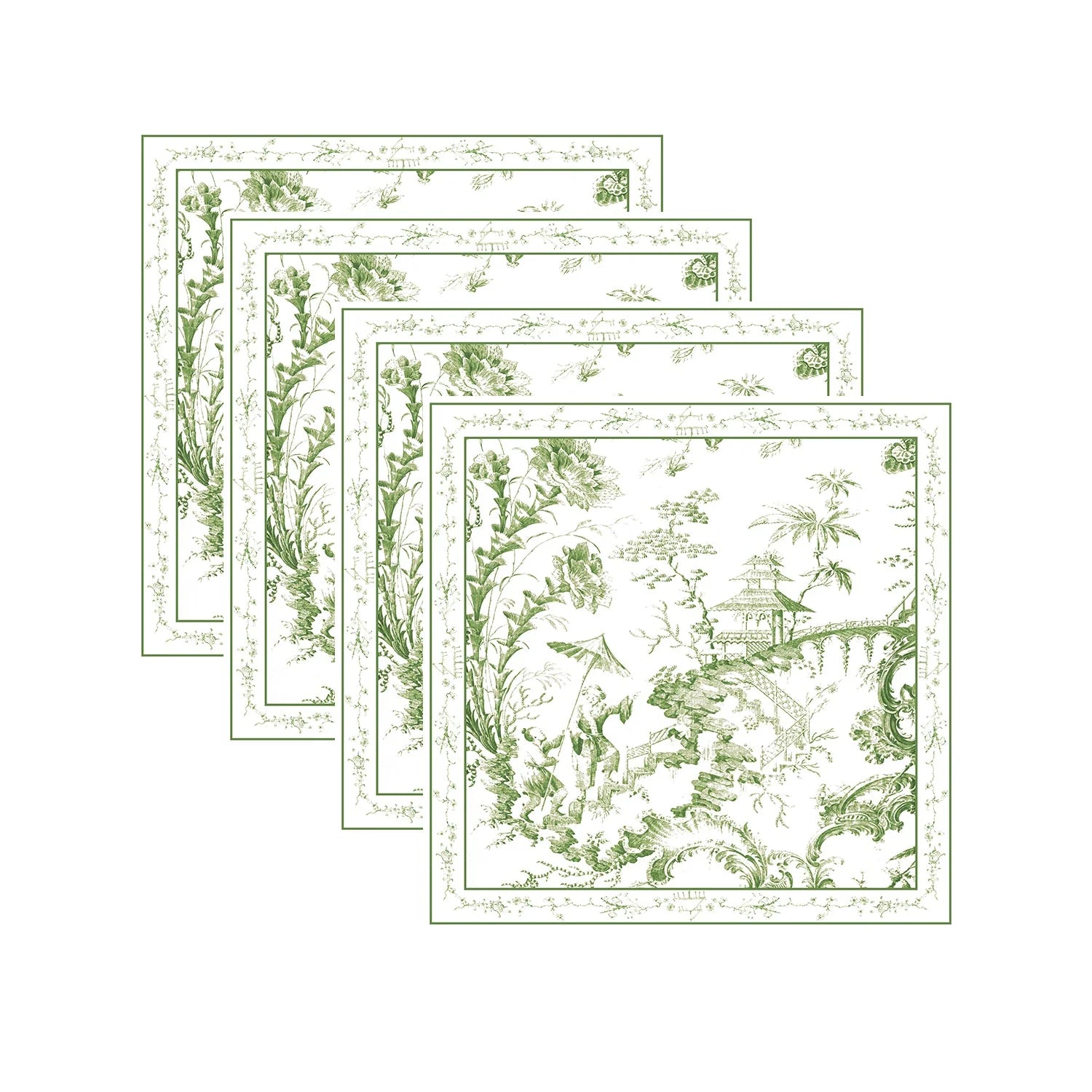 Beatriz Ball Linen Chinoiserie Napkins, Green & White, Set of 4