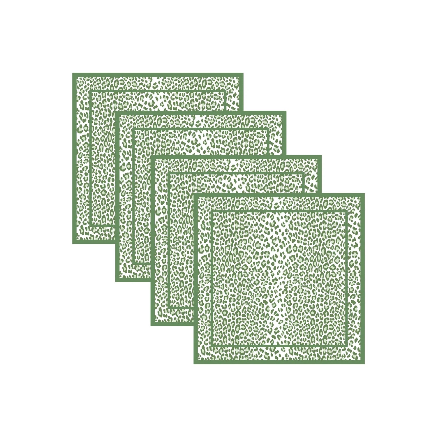Beatriz Ball Linen Leopard Napkins, Green & White, Set of 4