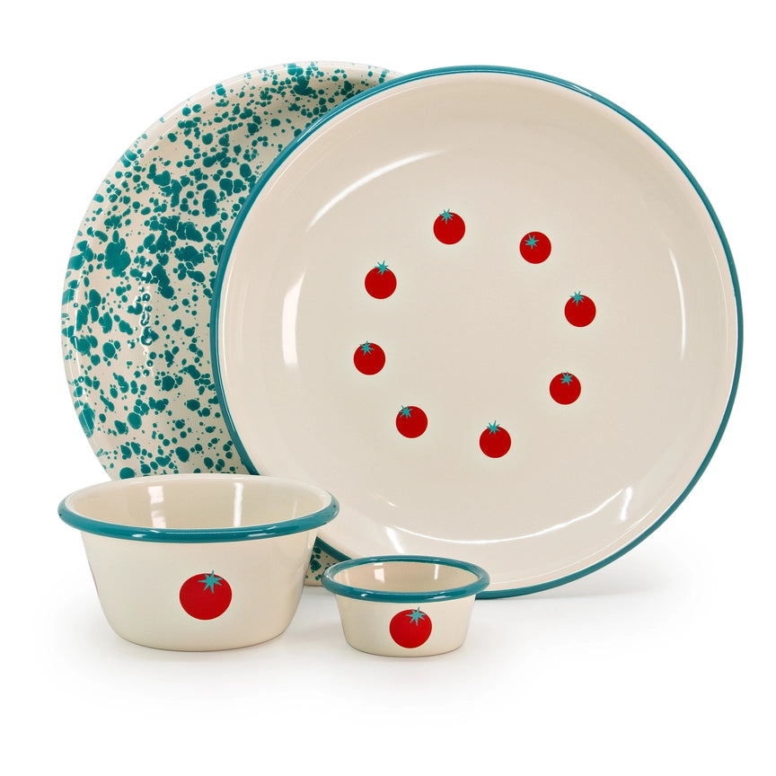 Dan Pelosi x CCH Tomato Coupe Dinner Plate, Turquoise Rim