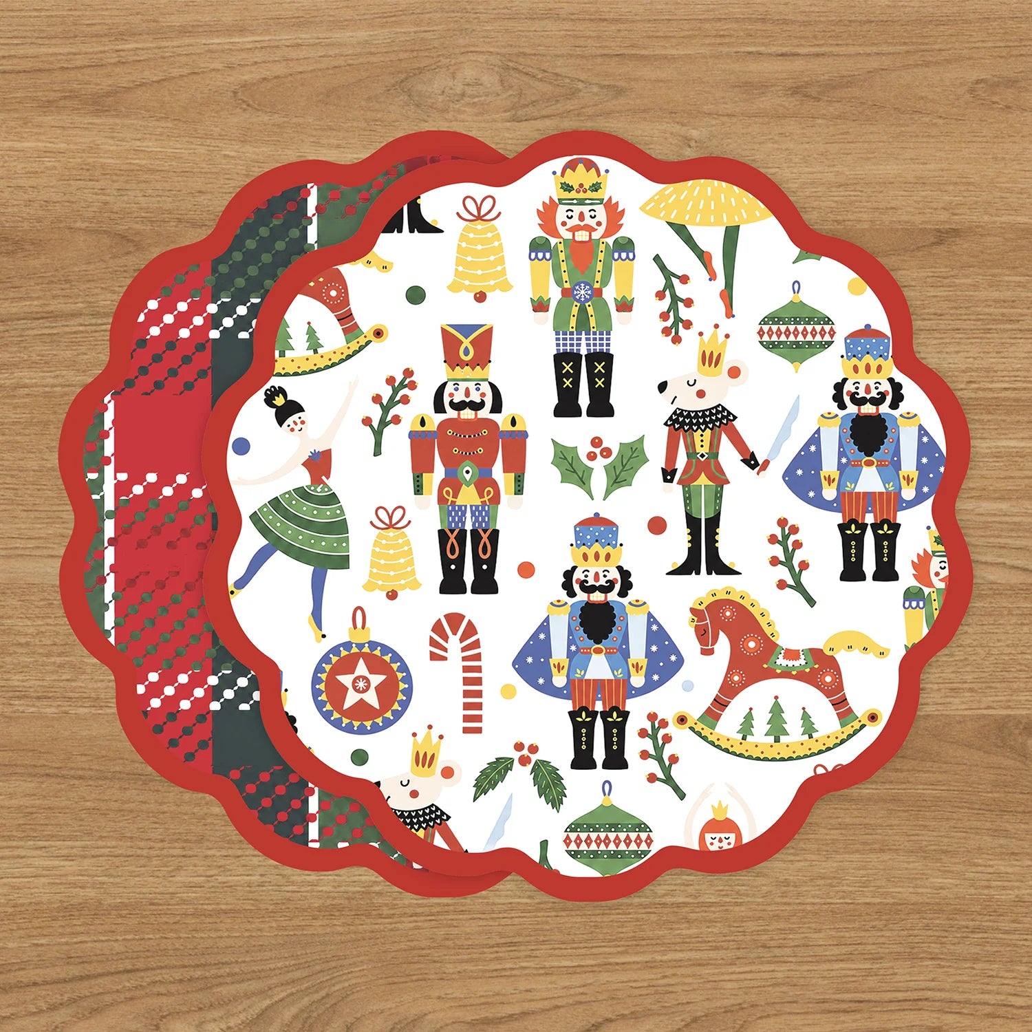 Beatriz Ball Vida Nutcracker and Plaid Reversible Placemats, Red & Green