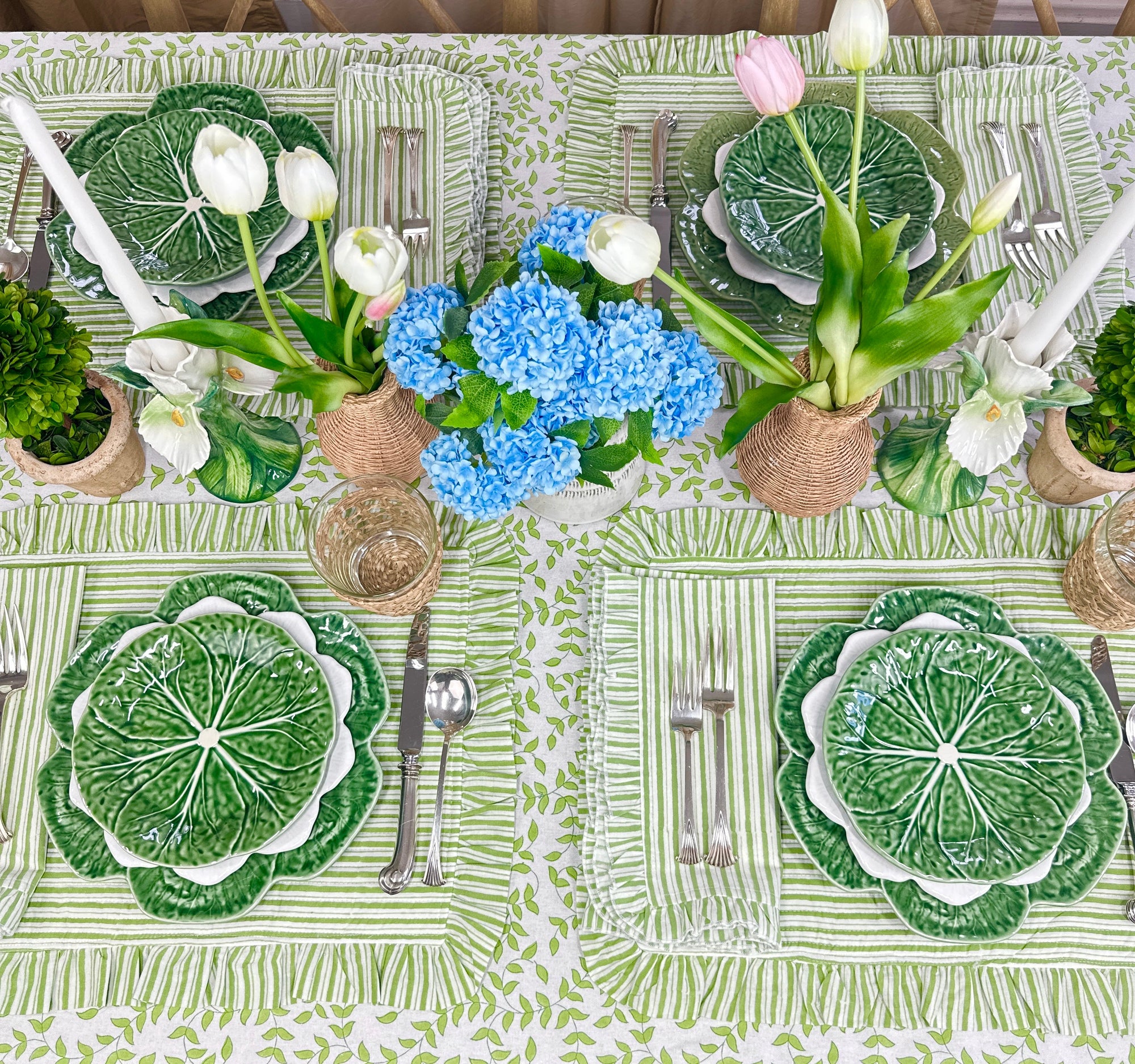 Green Stripes with Ruffle Napkins, Set of 4