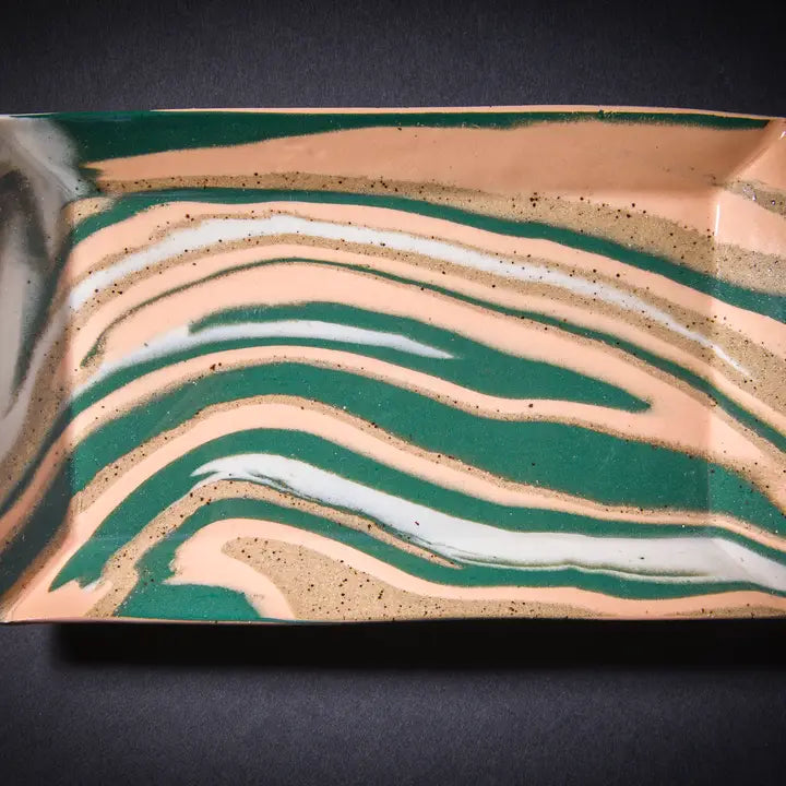 Carmine Marbled Tray, Orange & Green
