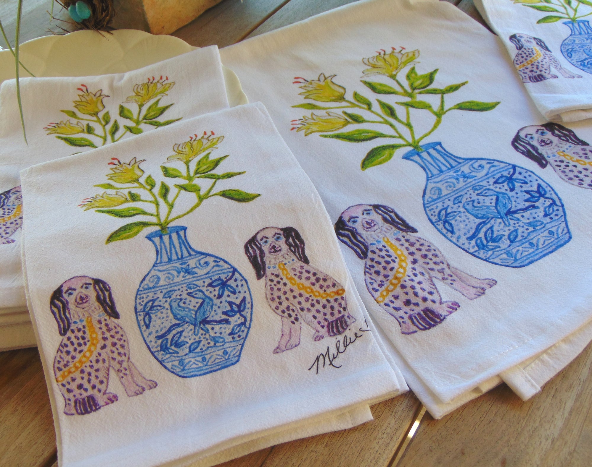 Watercolor Staffordshires Flour Sack Towel