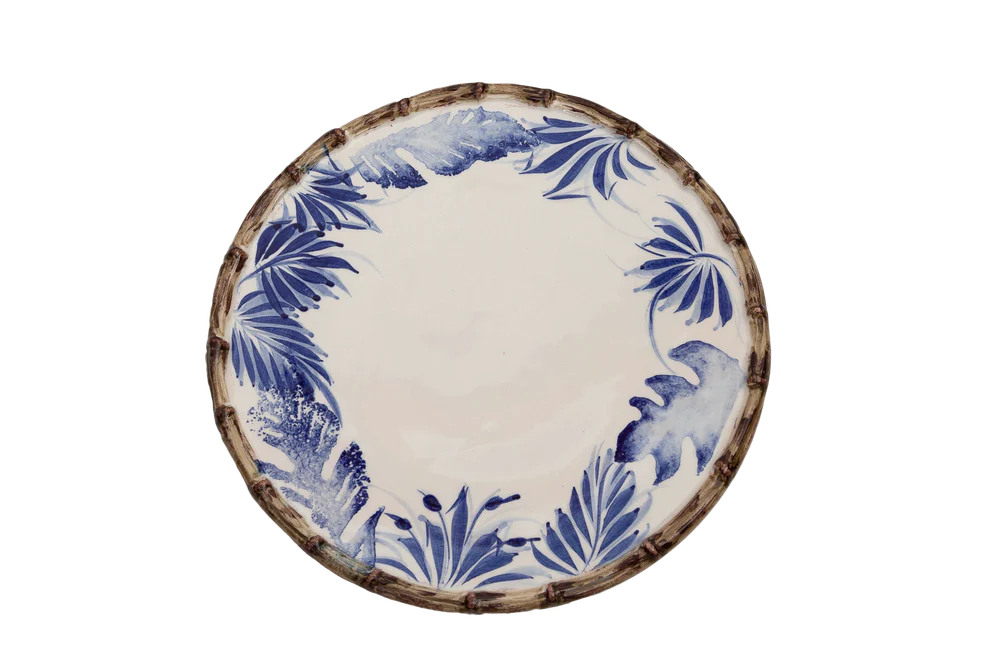 Compagnia Dinner Plate, Blue Leaves w/ Bamboo, Small