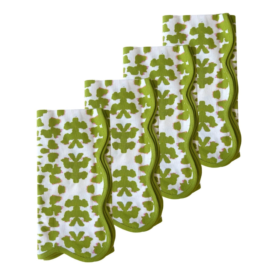 Chintz Green Scalloped Dinner Napkins, Set of 4