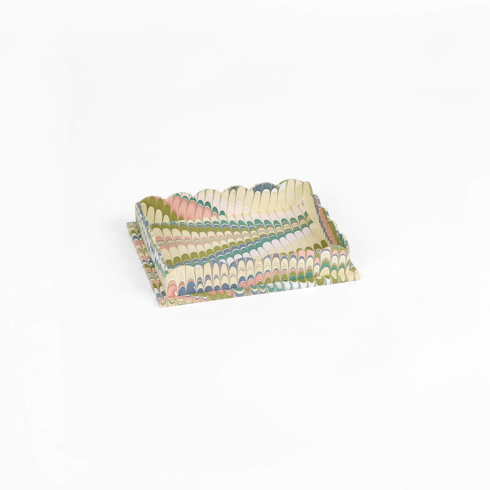 Hayes Marbled Trays, Set of 2, Moss Mix