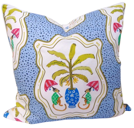 Monkey & Bananas Pillow, Blue