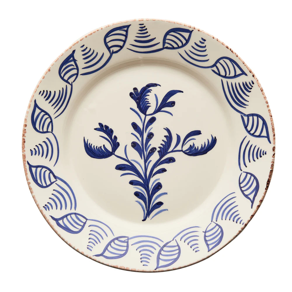 Flowers and Shells Blue and White Dinner Plate