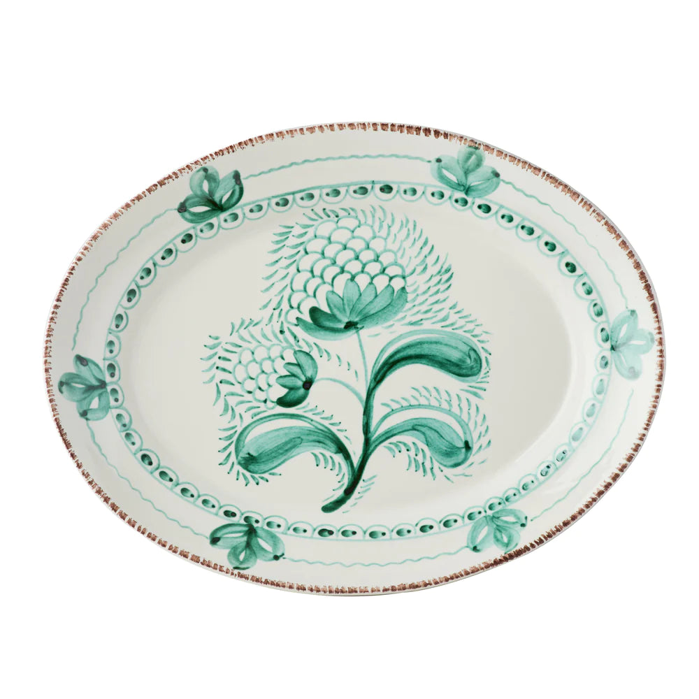 Oval Green and White Platter