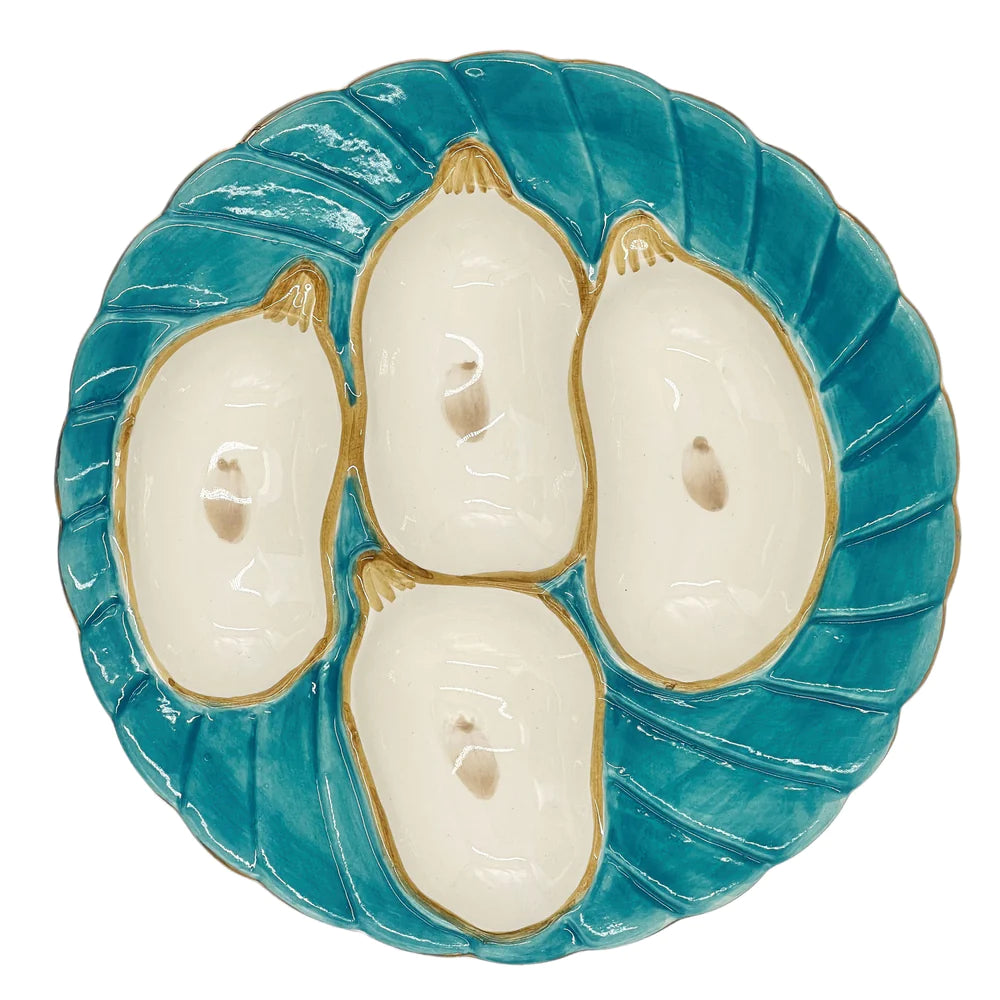 Aqua with Gold Detailing Oyster Plate