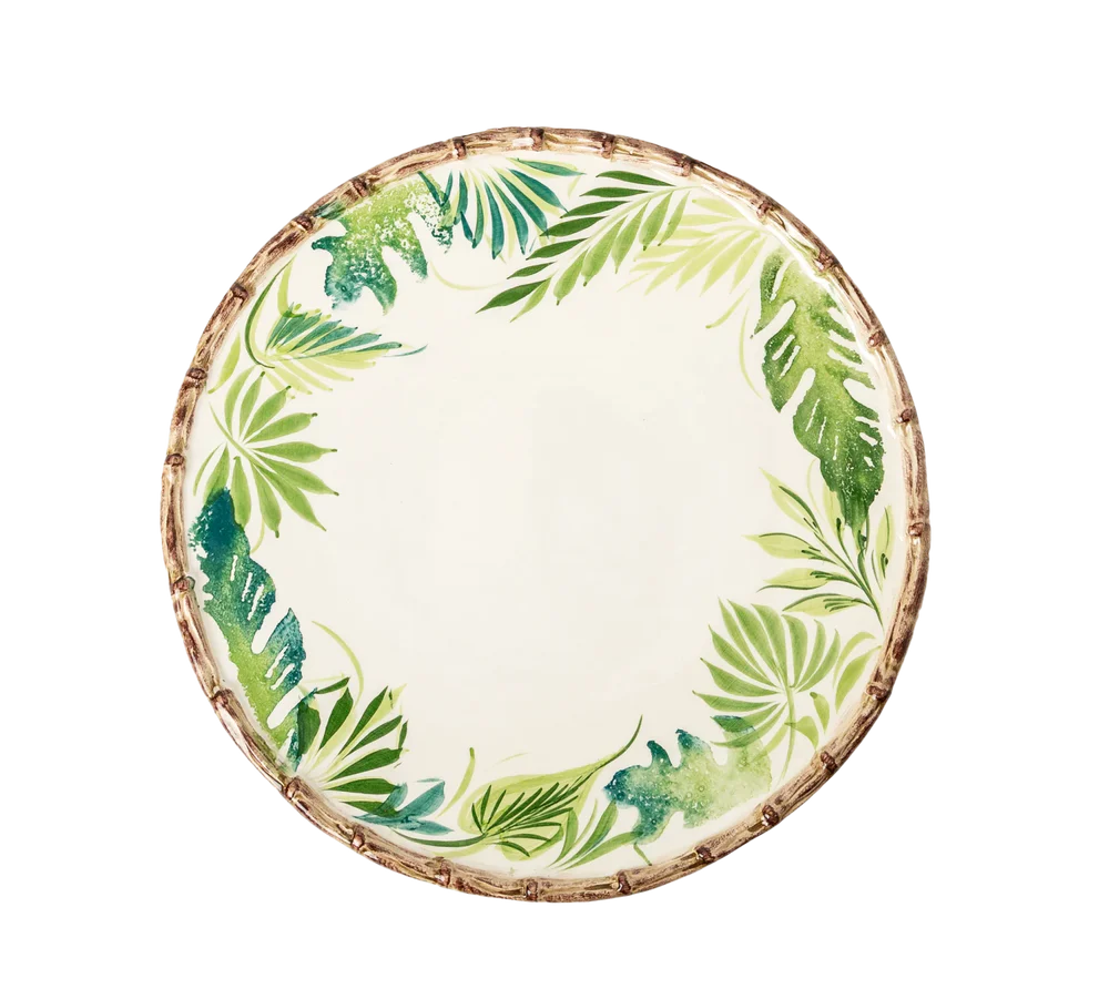Compagnia Dinner Plate, Green Leaves w/ Bamboo, Large
