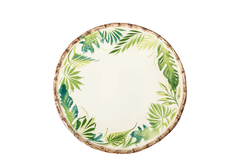 Compagnia Dinner Plate, Green Leaves w/ Bamboo, Small