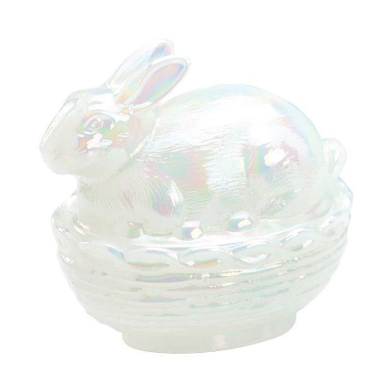 Iridescent Milk Glass Bunny on Basket