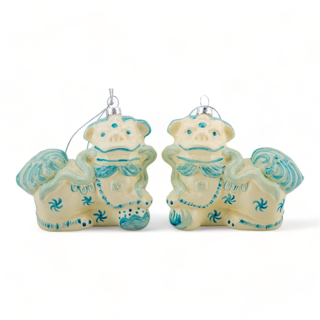 Foo Dog Glass Ornaments, Pair