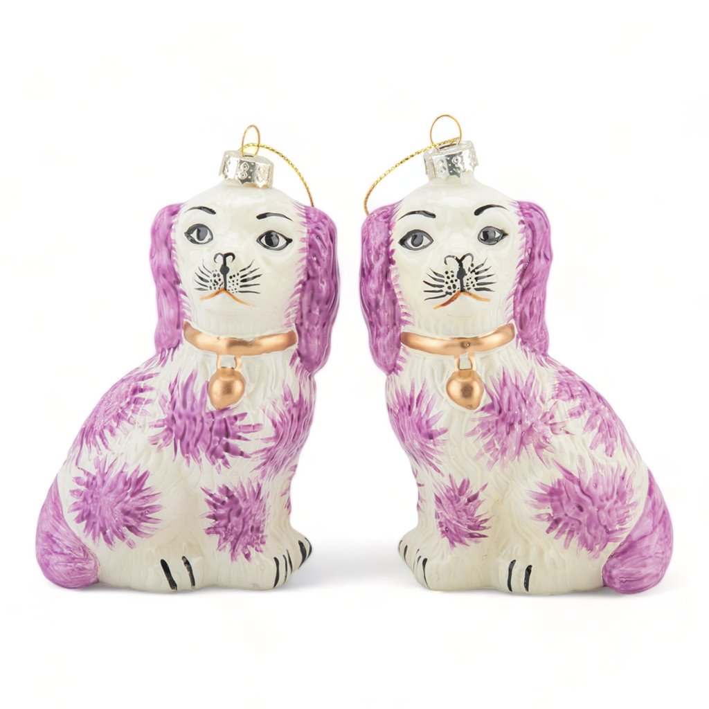 Pups Staffordshire Pink Spaniel Ornaments, Pair