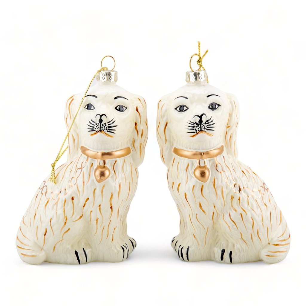 Pups Staffordshire Spaniel Ornaments, Pair